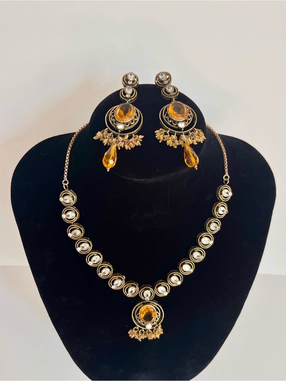 Vintage Bohemian Statement Necklace & Matching Earrings Set (Gold Tone)